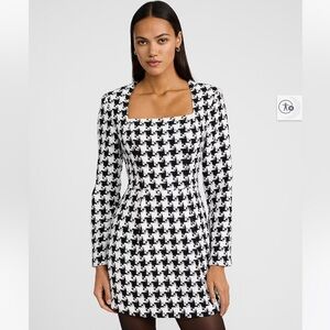 Express Houndstooth Long Sleeve Mini Dress - Black & White
